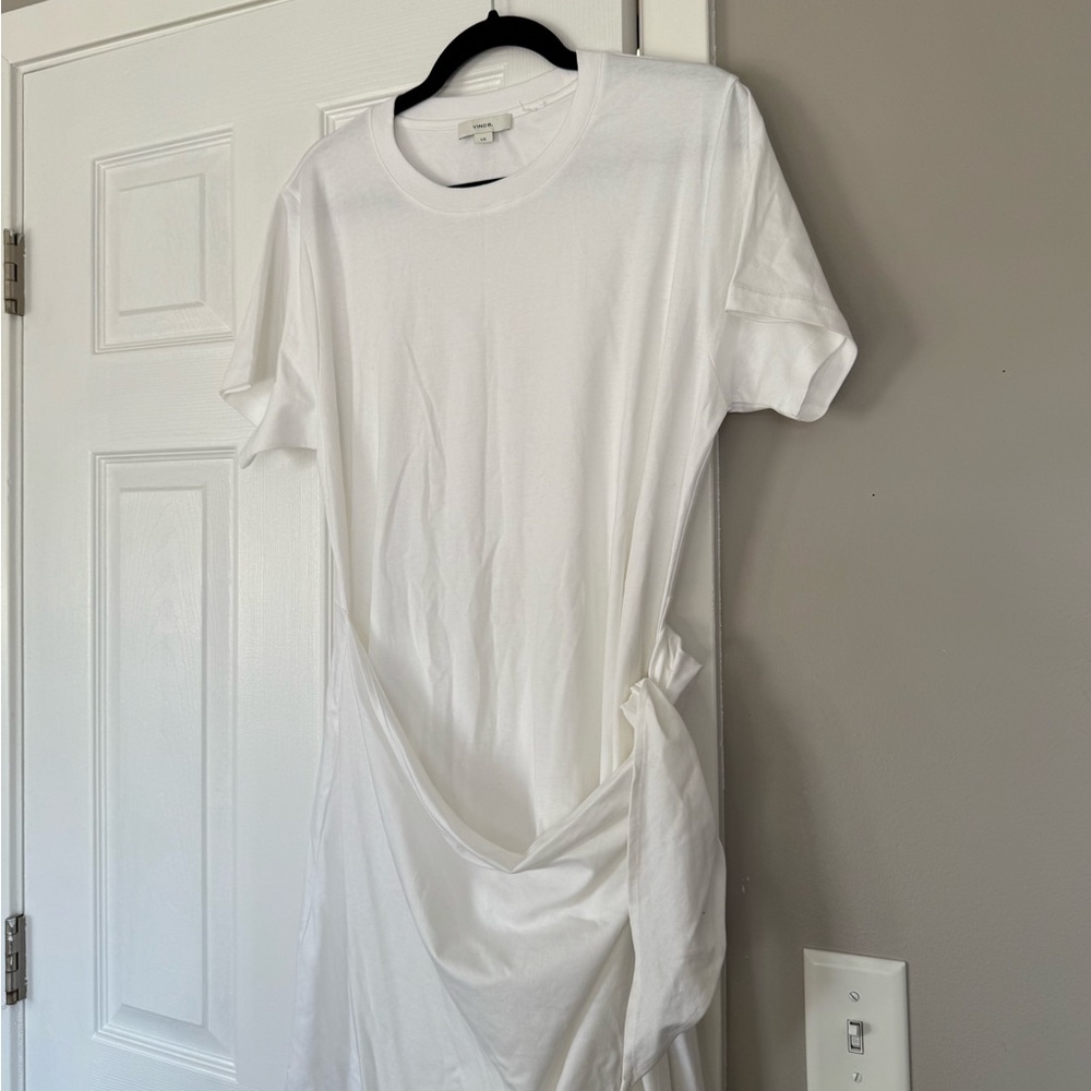 VINCE Off White Side Tie Cotton T-Shirt Mini Dress - Picture 4 of 11